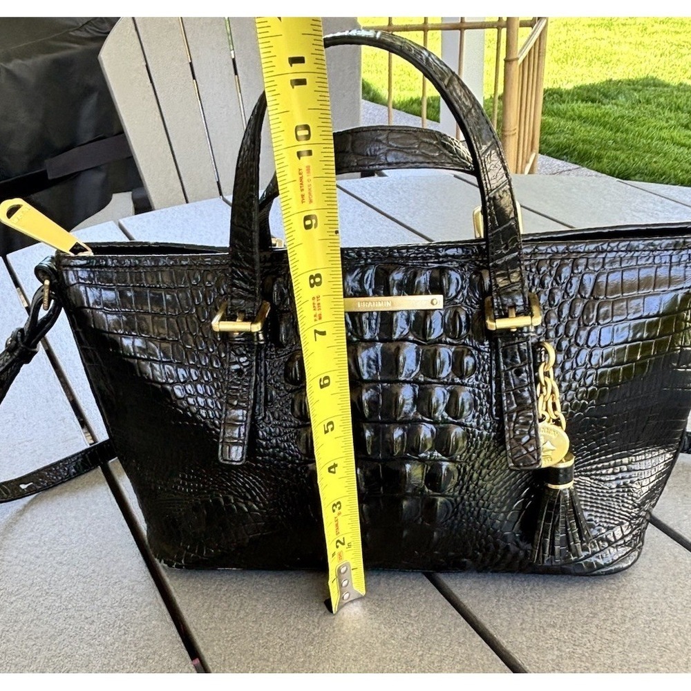 BRAHMIN MINI ASHER Satchel In Black Melbourne Genuine Leather shoulder bag tote - Picture 9 of 12